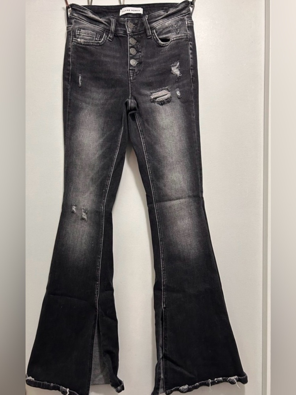Flying Monkey High-Rise Black Distressed Flare Jeans
